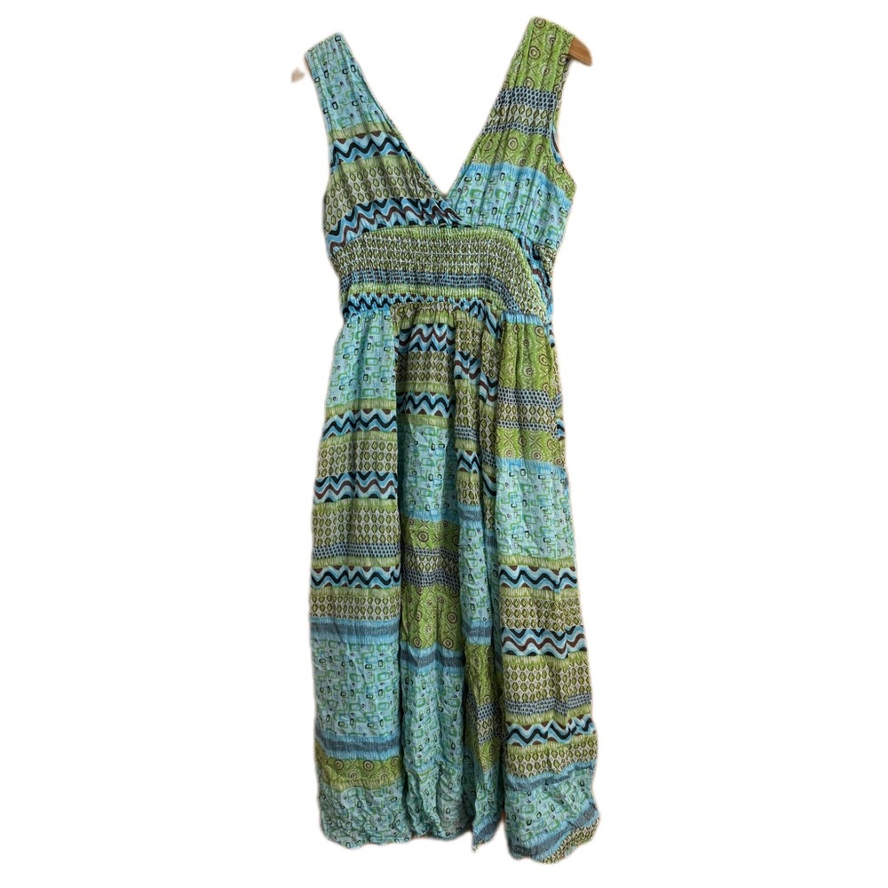 Jane Ashley Blue & Green Printed V-Neck Maxi Dress